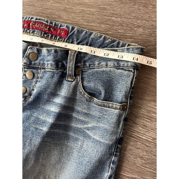 Y2K Mudd Low Rise Flare Two Tone Snap Pants size 8 - Picture 7 of 11